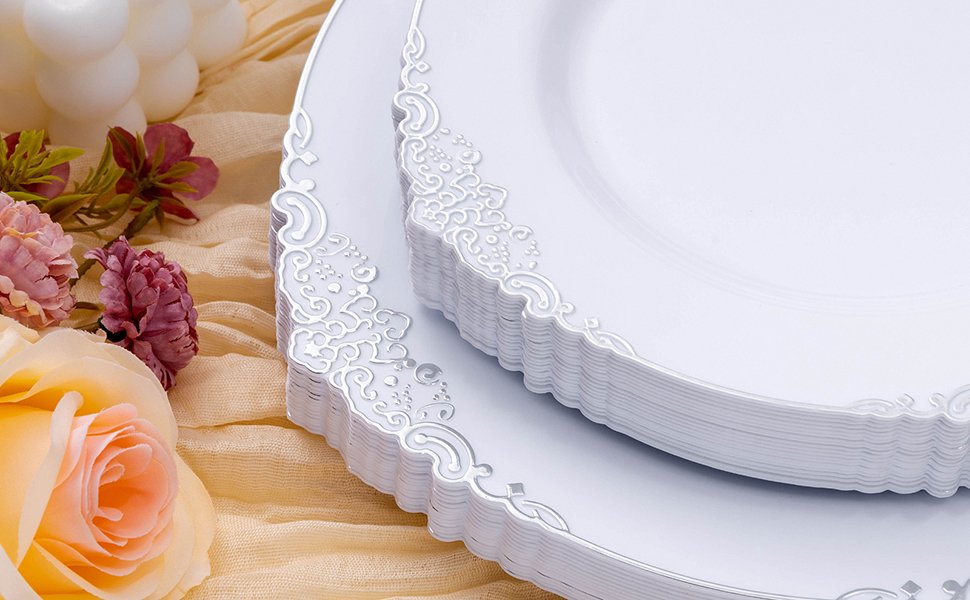 10.25& 7.5 White Silver Retro Plates Sets A3