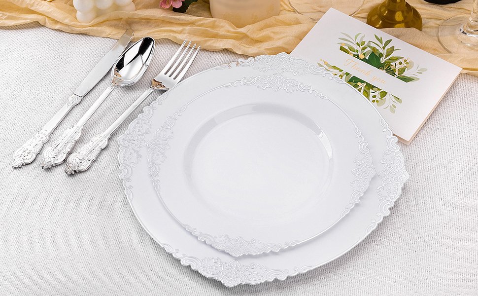 10.25& 7.5 White Silver Retro Plates Sets A4