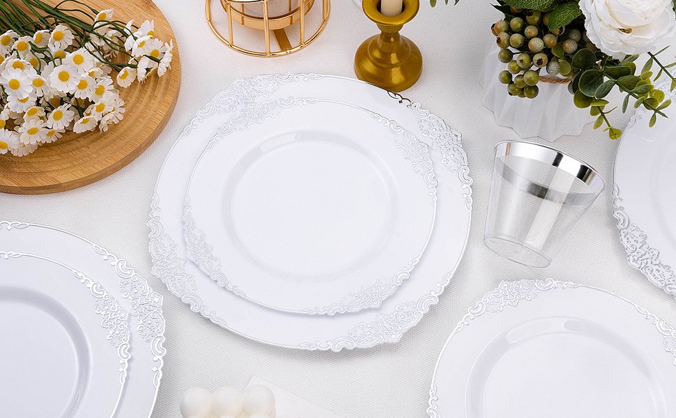 10.25& 7.5 White Silver Retro Plates Sets A5