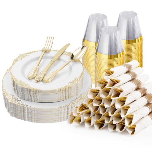 10.25&7.5 White Gold Retro Plastic Dinnerware Sets