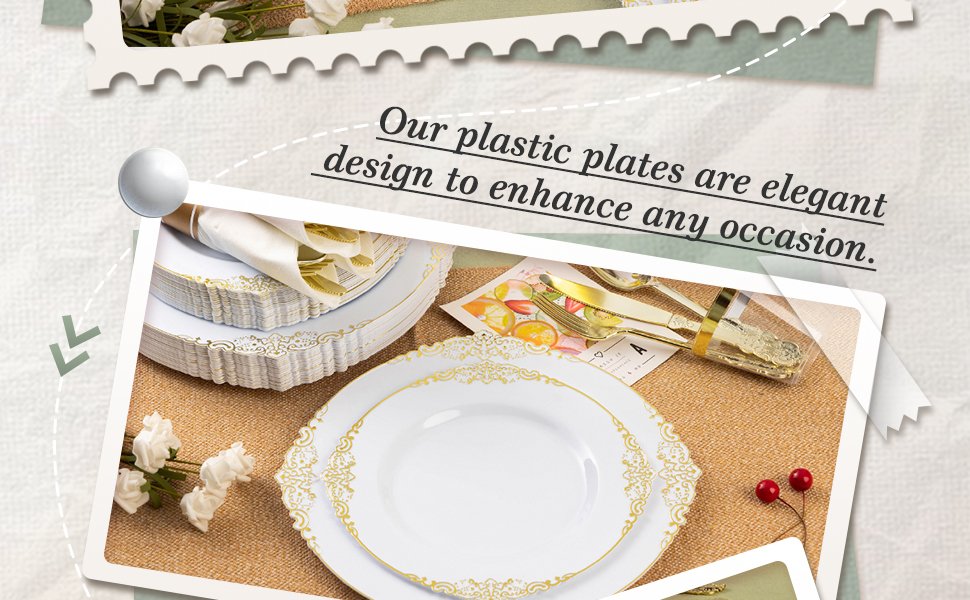 10.25&7.5 White Gold Retro Plastic Dinnerware Sets A2