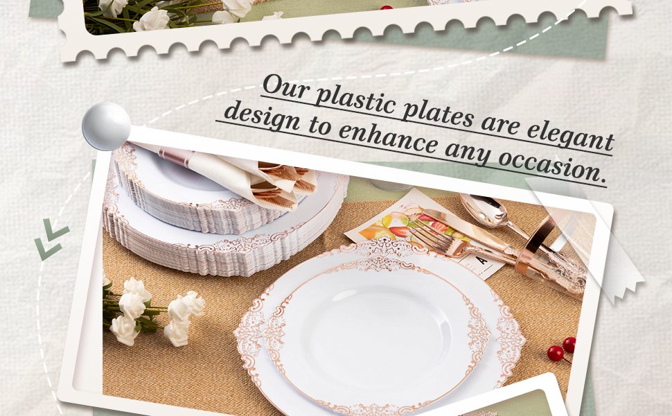 10.25&7.5 White Rose Gold Retro Rolled Plastic Dinnerware Sets A2