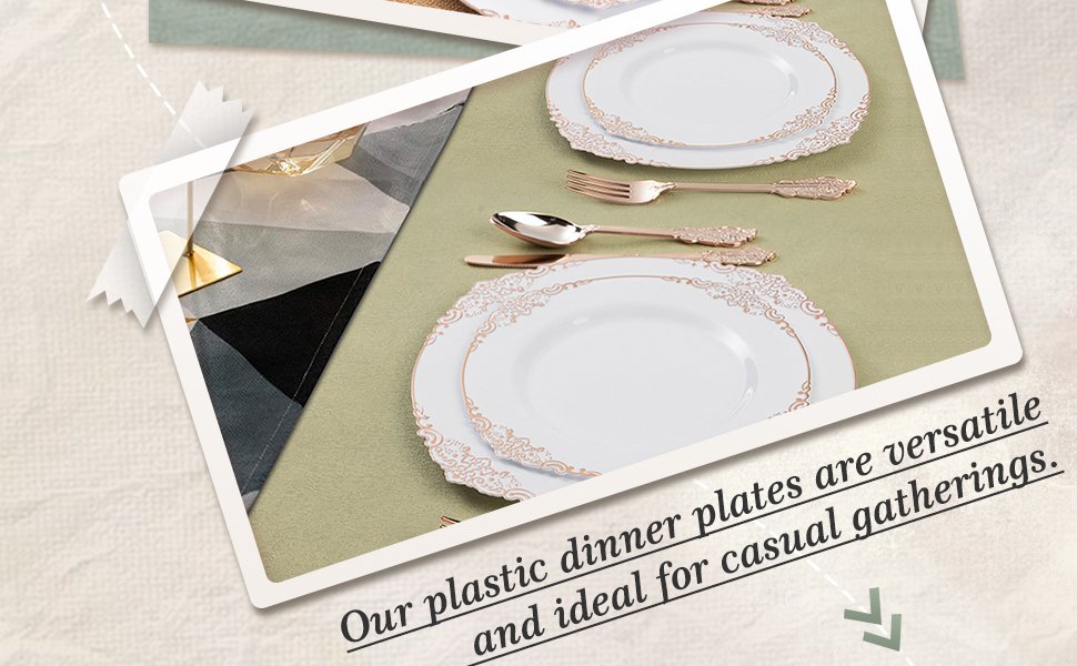 10.25&7.5 White Rose Gold Retro Rolled Plastic Dinnerware Sets A3