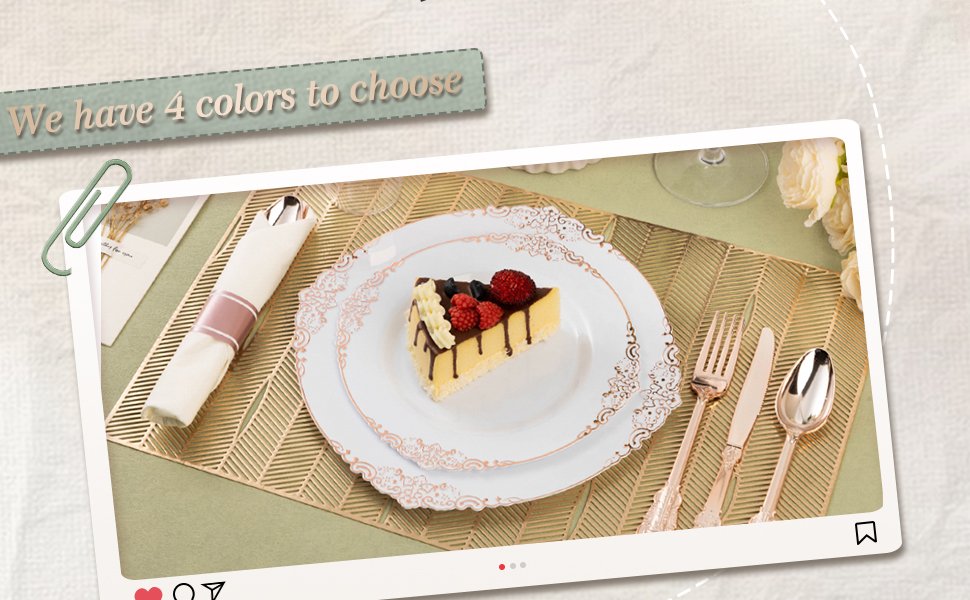 10.25&7.5 White Rose Gold Retro Rolled Plastic Dinnerware Sets A4