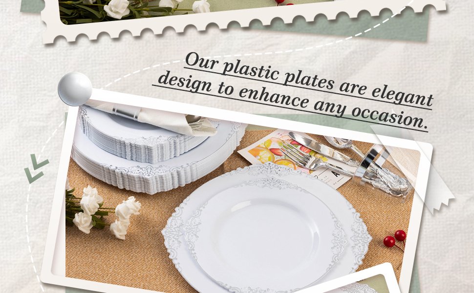 10.25&7.5 White Silver Retro Rolled Plastic Dinnerware Sets A2