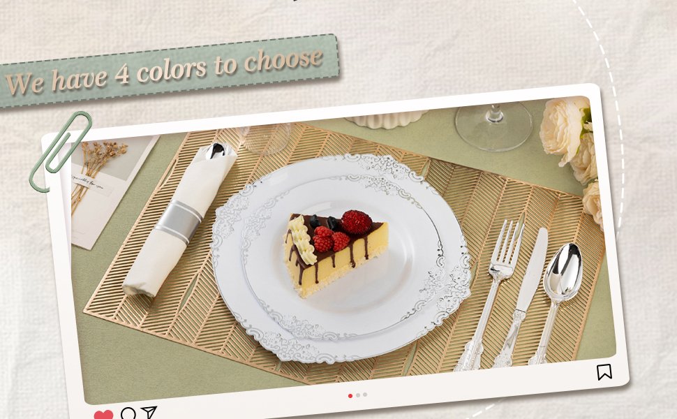 10.25&7.5 White Silver Retro Rolled Plastic Dinnerware Sets A4