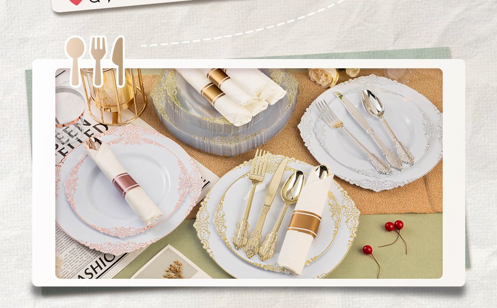 10.25&7.5 White Silver Retro Rolled Plastic Dinnerware Sets A5