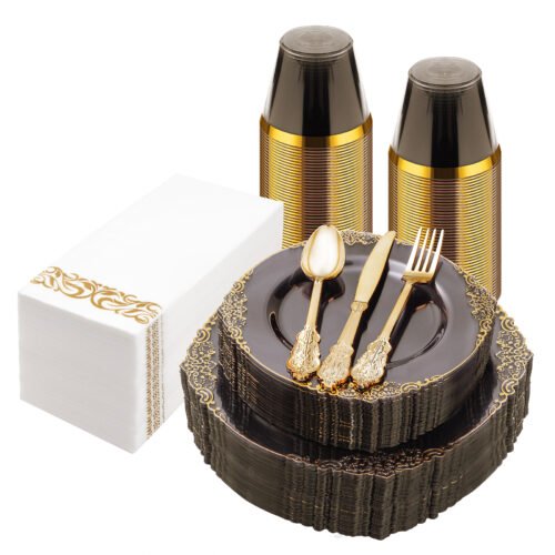 10.4&8.3 Clear Black Plastic Dinnerware Sets