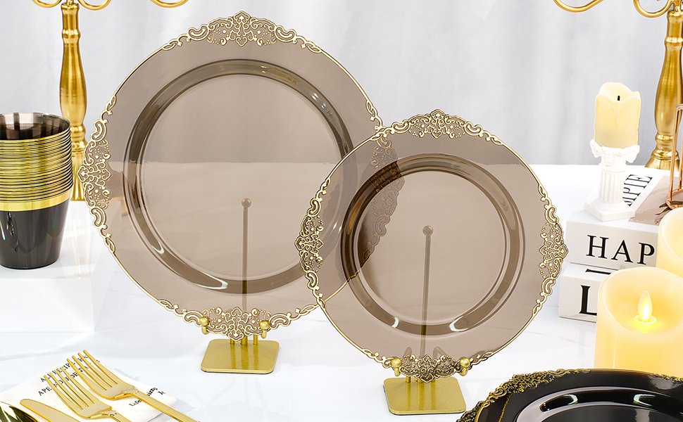 Clear Black Rolled Plastic Dinnerware Set A1