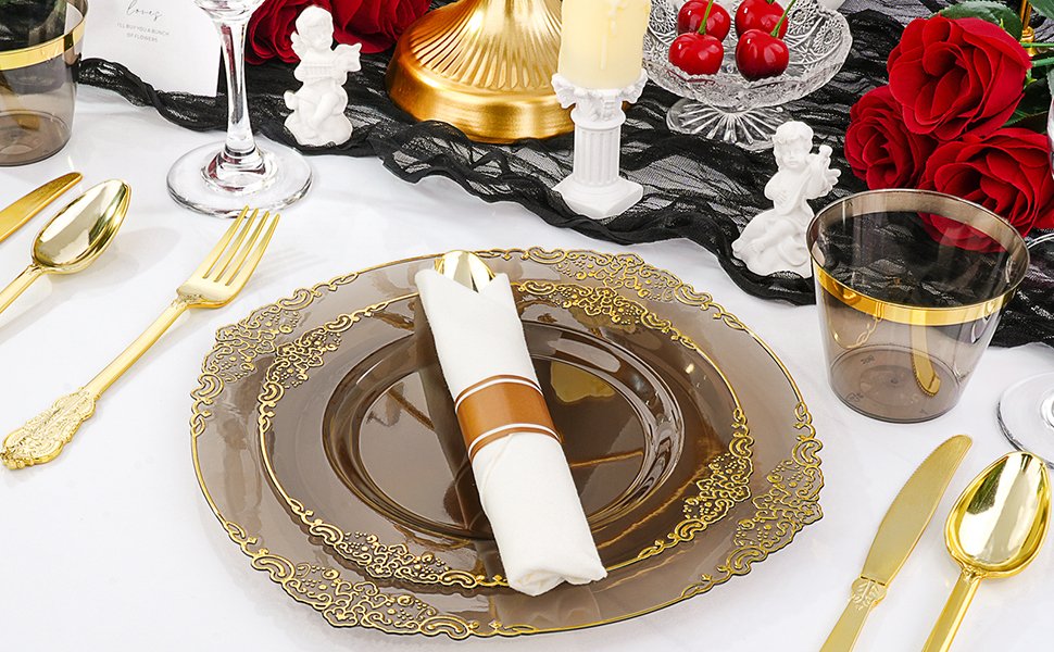 Clear Black Rolled Plastic Dinnerware Set A3