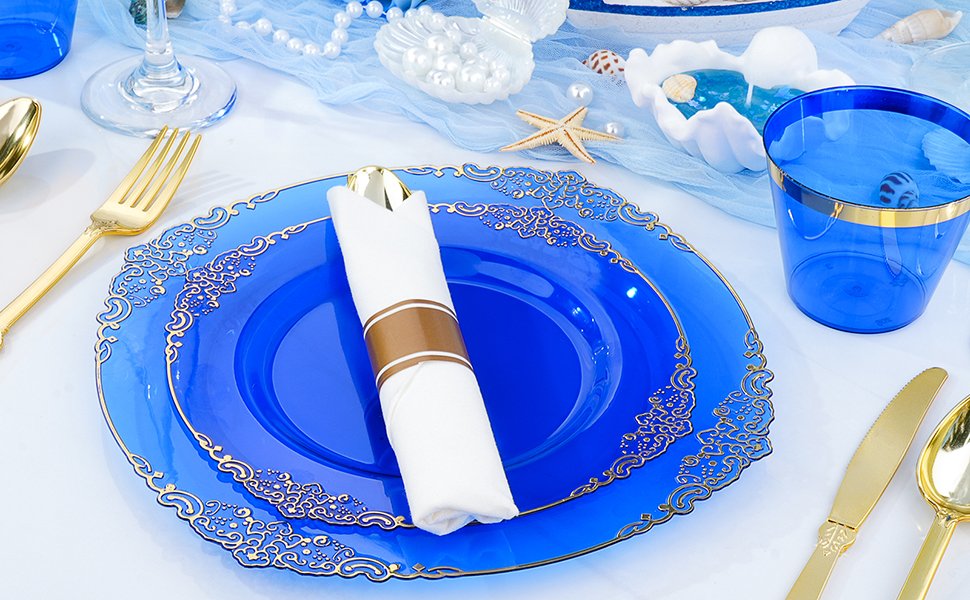 10.4&8.3 Clear Blue Plastic Dinnerware Sets A4