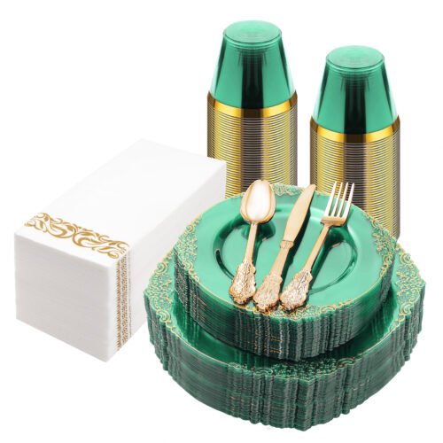 10.4&8.3 Clear Green Plastic Dinnerware Sets