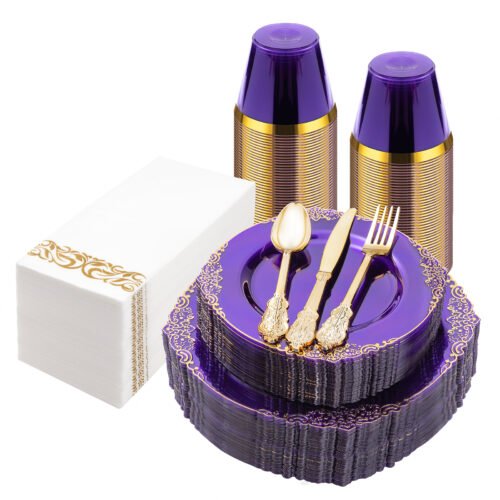 10.4&8.3 Clear Purple Plastic Dinnerware Sets