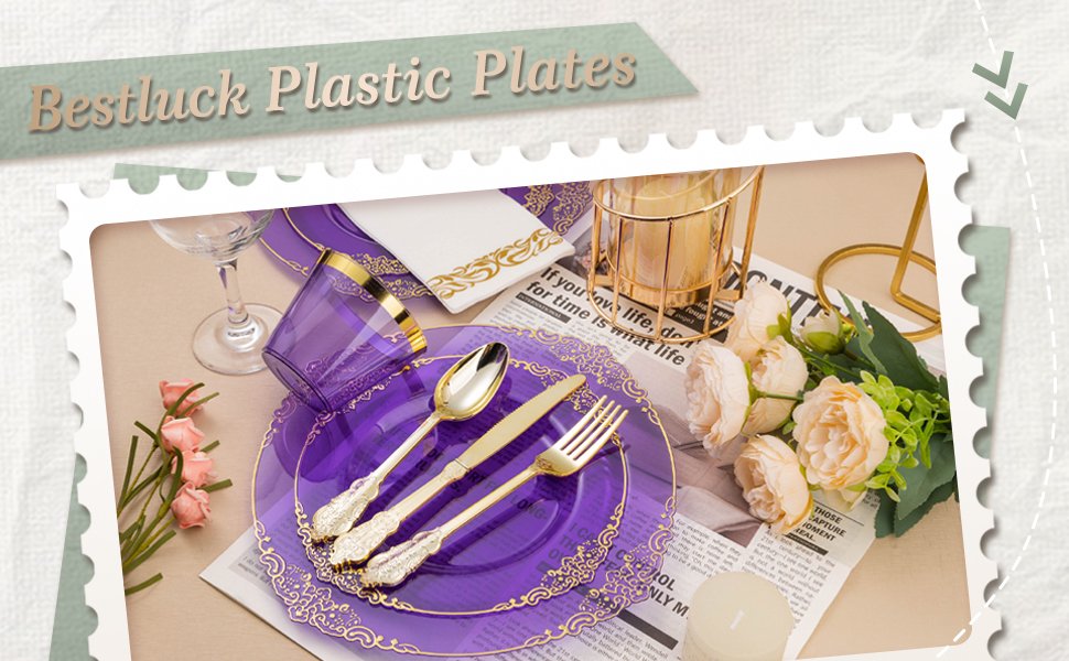 10.4&8.3 Clear Purple Plastic Dinnerware Sets A1