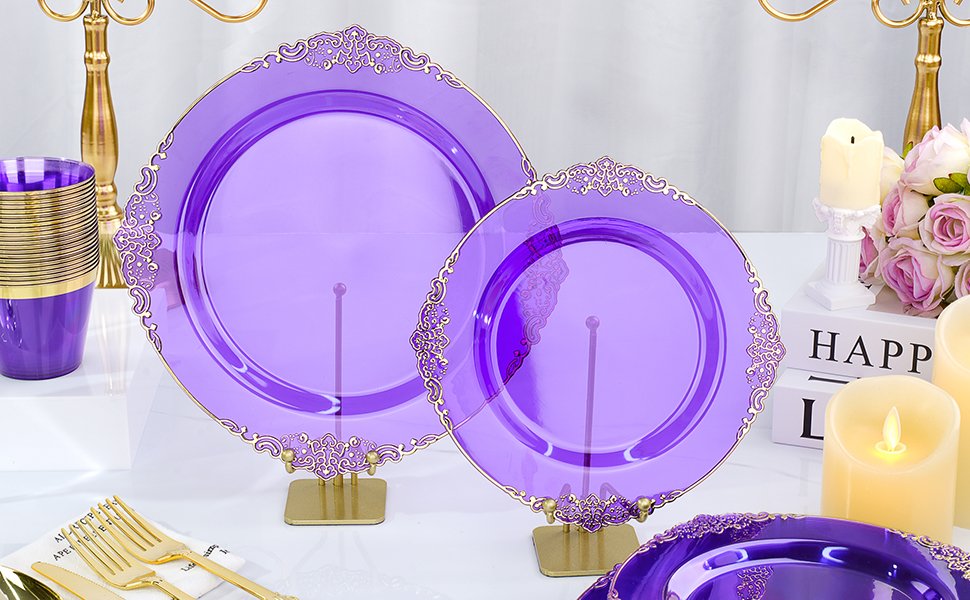 10.4&8.3 Clear Purple Rolled Plastic Dinnerware Sets A2