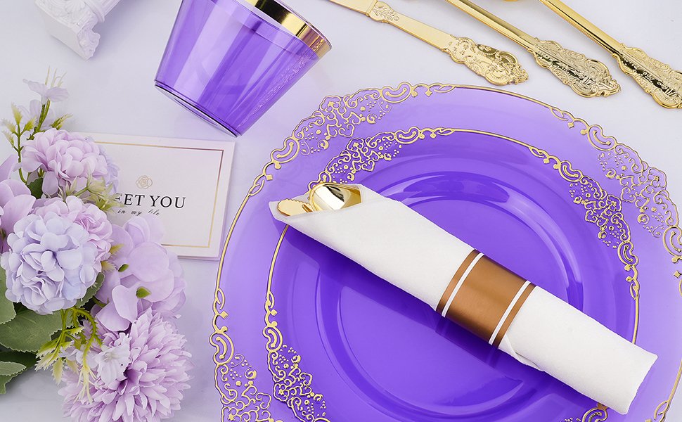 10.4&8.3 Clear Purple Rolled Plastic Dinnerware Sets A3