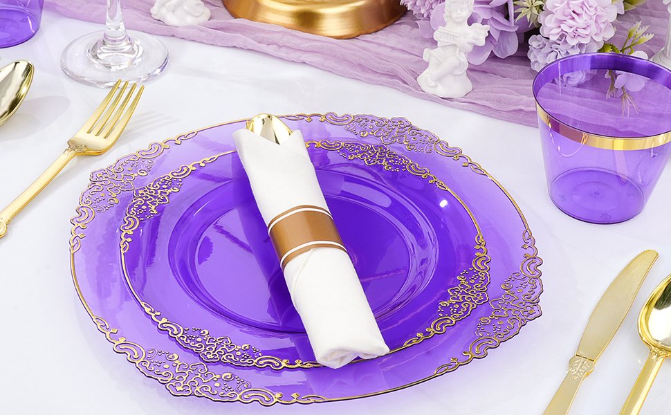 10.4&8.3 Clear Purple Rolled Plastic Dinnerware Sets A4
