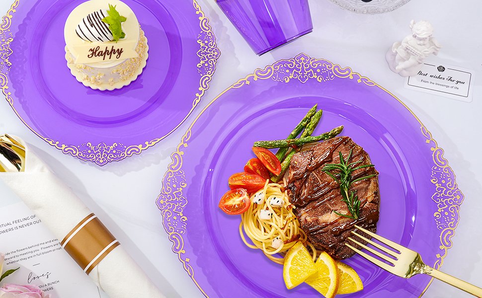 10.4&8.3 Clear Purple Rolled Plastic Dinnerware Sets A5