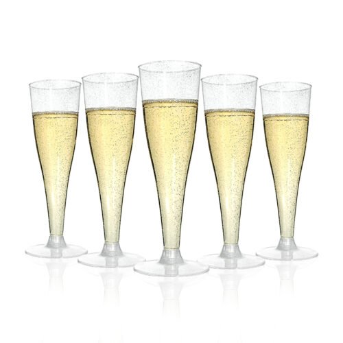 4.5oz Silver Glitter Plastic Champagne Flutes