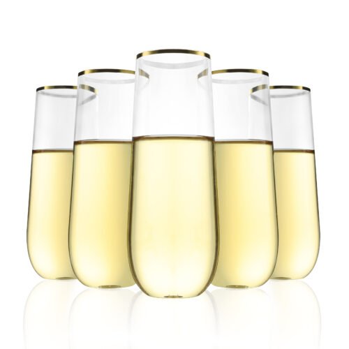 9oz Clear Gold Round Plastic Champagne Flutes
