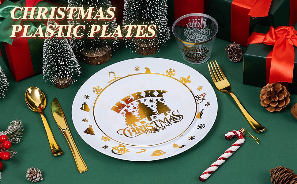Christmas Disposable Gold Plastic Dinnerware Sets a1