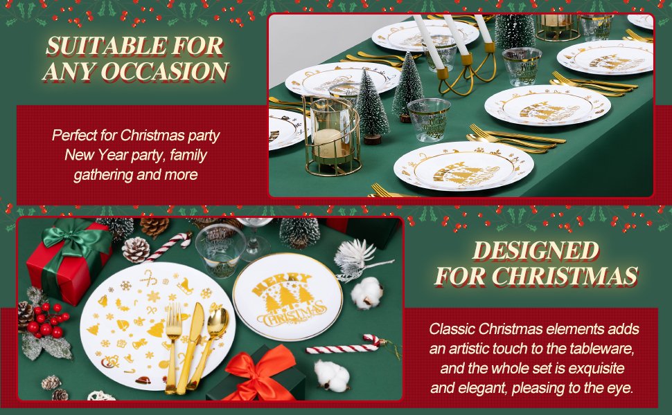 Christmas Disposable Gold Plastic Dinnerware Sets a2