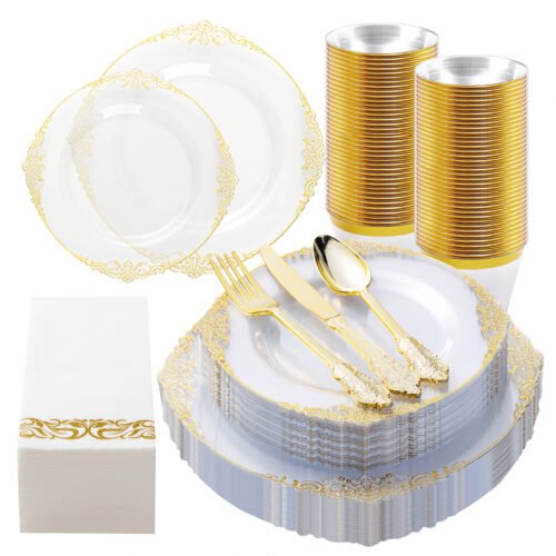 Clear Gold Retro Plastic Dinnerware Sets