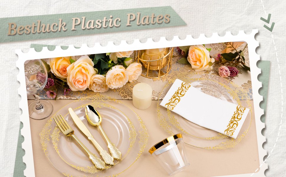Clear Gold Retro Plastic Dinnerware Sets A1