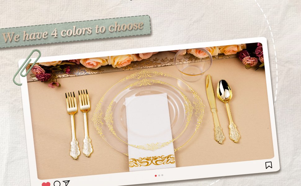 Clear Gold Retro Plastic Dinnerware Sets A4