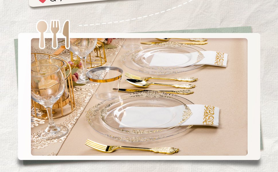 Clear Gold Retro Plastic Dinnerware Sets A5