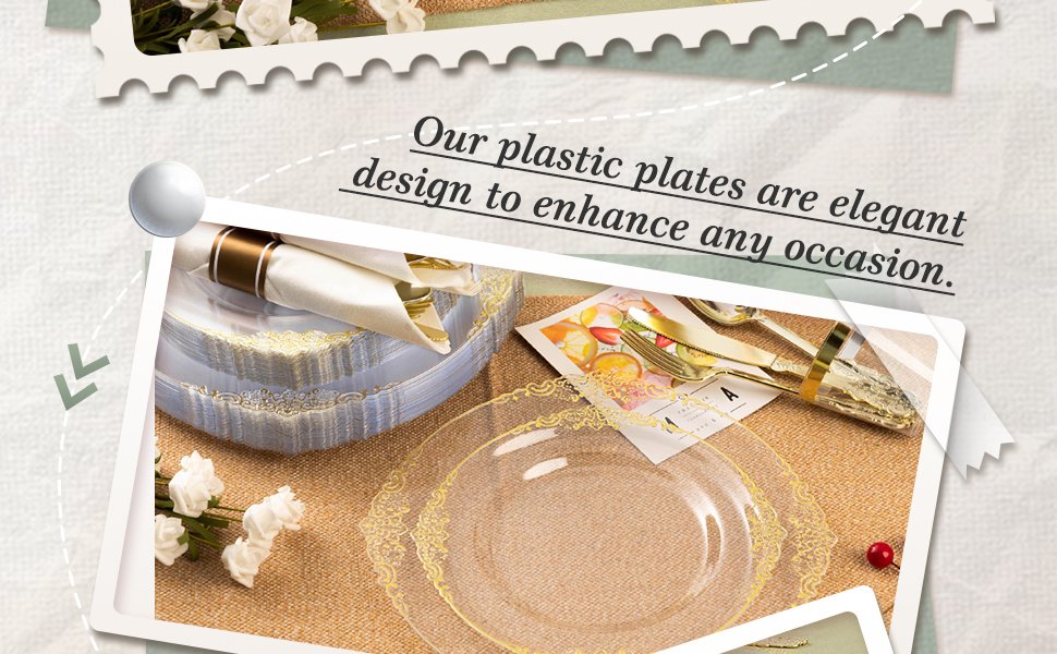 Clear Gold Retro Rolled Plastic Dinnerware Sets A2