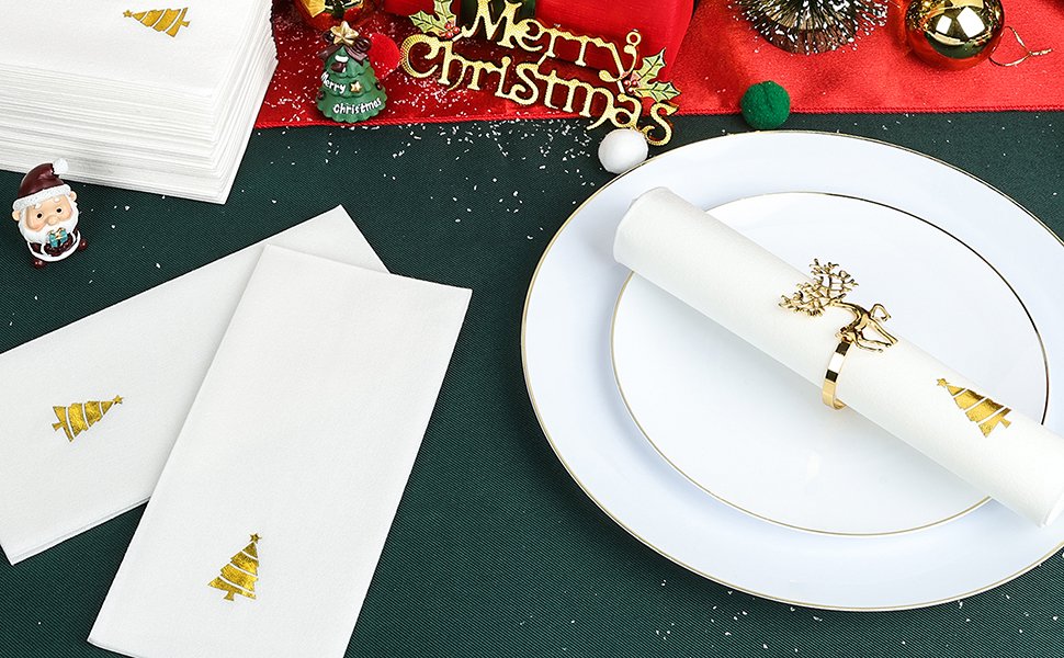 Gold Christmas Tree Napkins A1