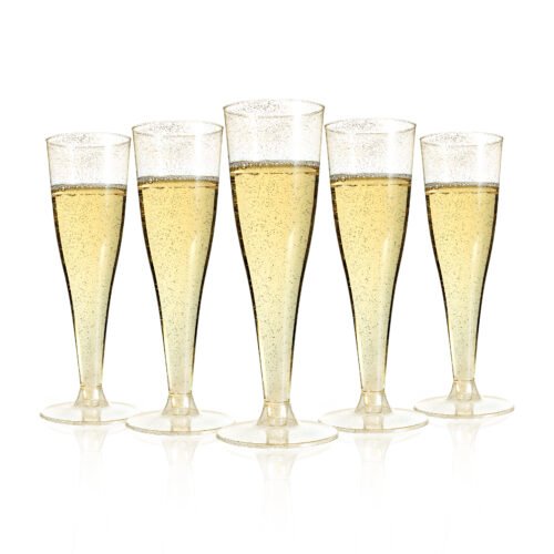 Gold Glitter Plastic Champagne Flutes