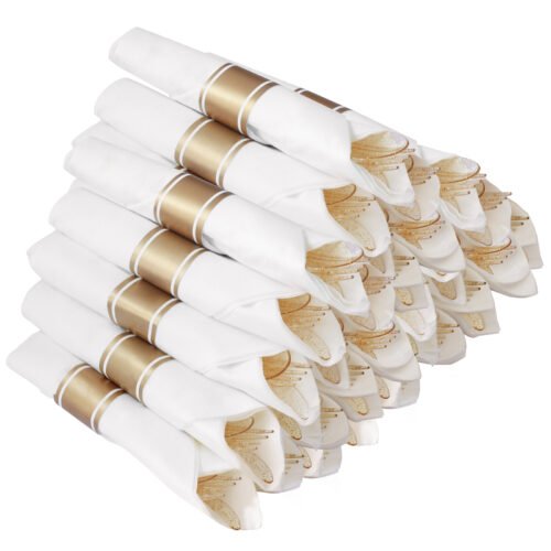 Gold Glitter Rolled Plastic Cutlery Sets