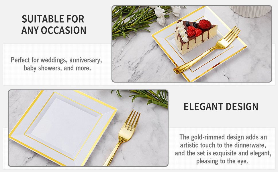 Gold Square Plastic Plates with Forks A2