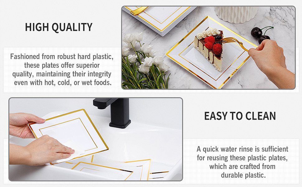 Gold Square Plastic Plates with Forks A3