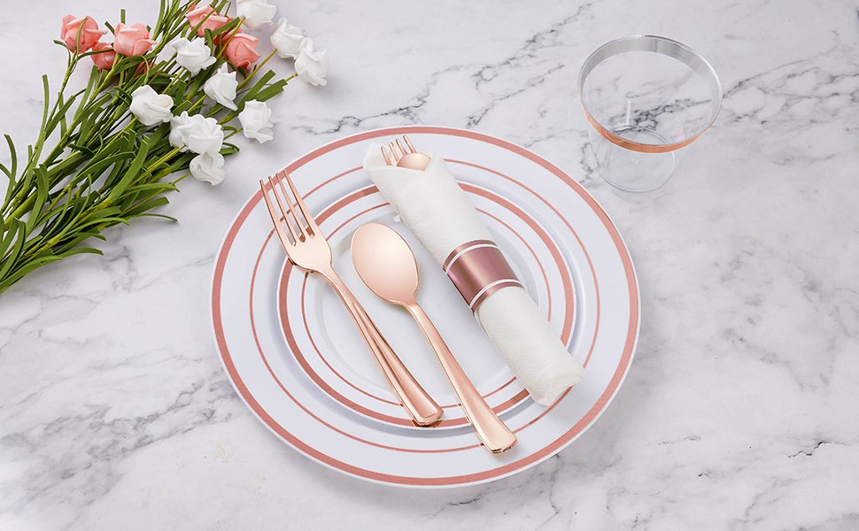 Rose Gold Rolled Plastic Cutlery Sets A1