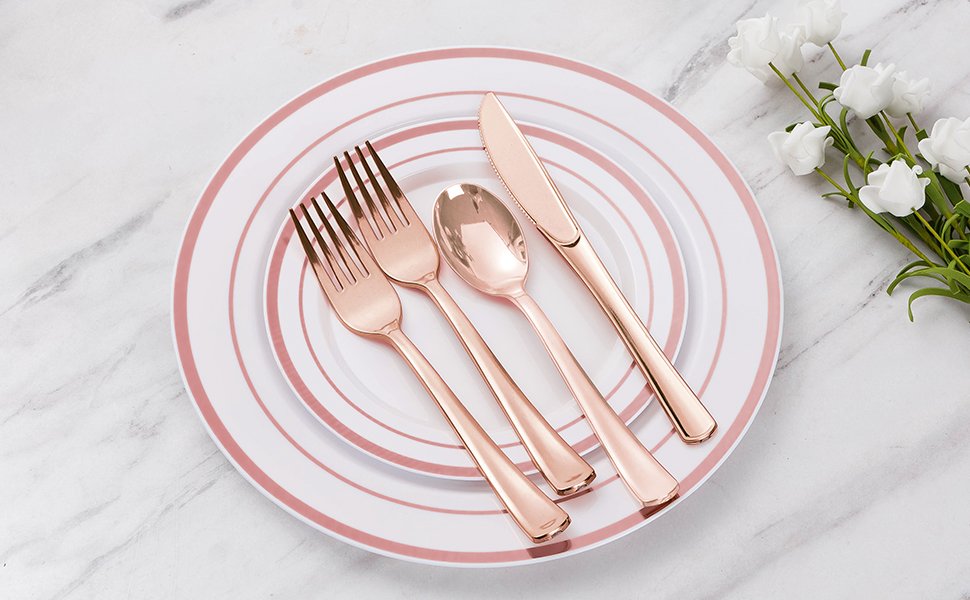 Rose Gold Rolled Plastic Cutlery Sets A4