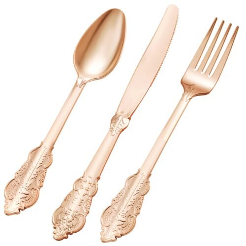 Rose Gold Rolled Retro Plastic Cutlery Sets