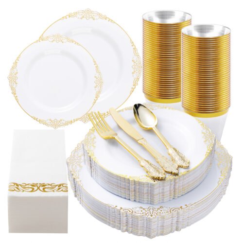 White Gold Retro Plastic Dinnerware Sets