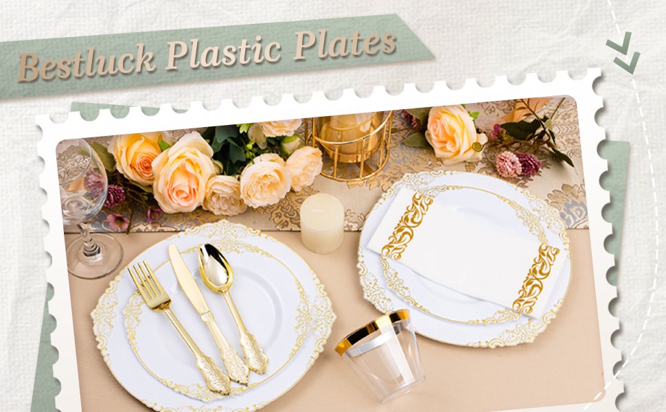 White Gold Retro Plastic Dinnerware Sets A1