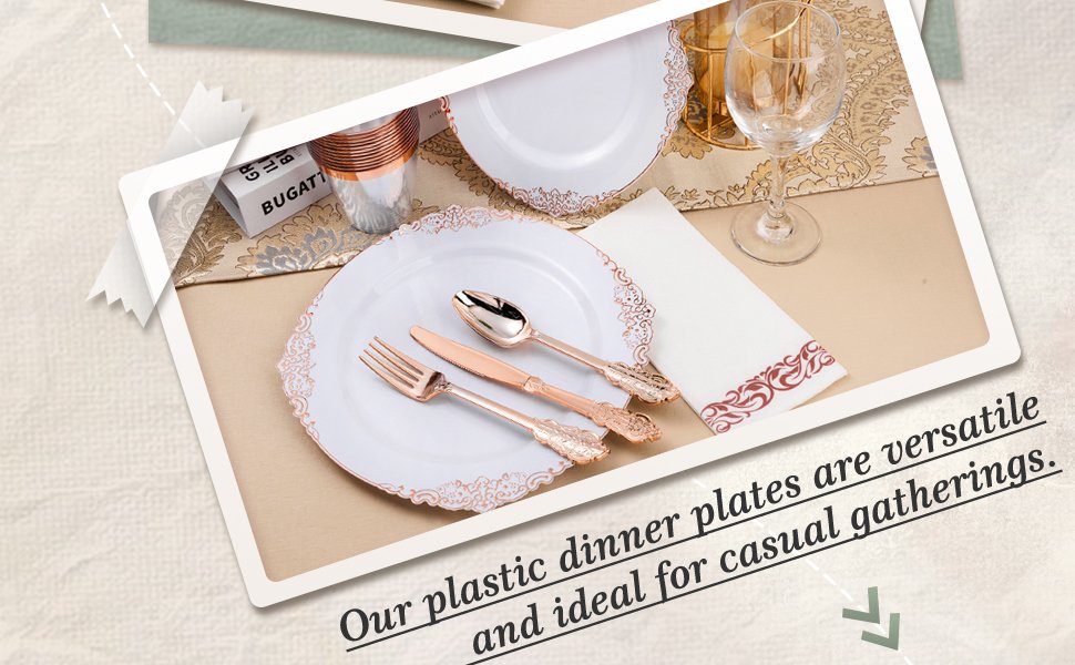 White Rose Gold Retro Plastic Dinnerware Sets A3