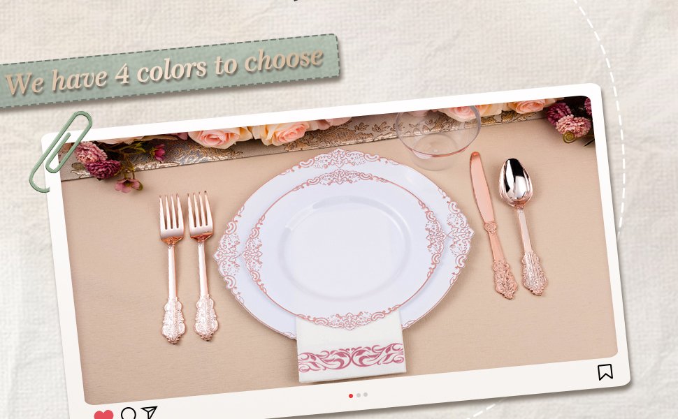 White Rose Gold Retro Plastic Dinnerware Sets A4