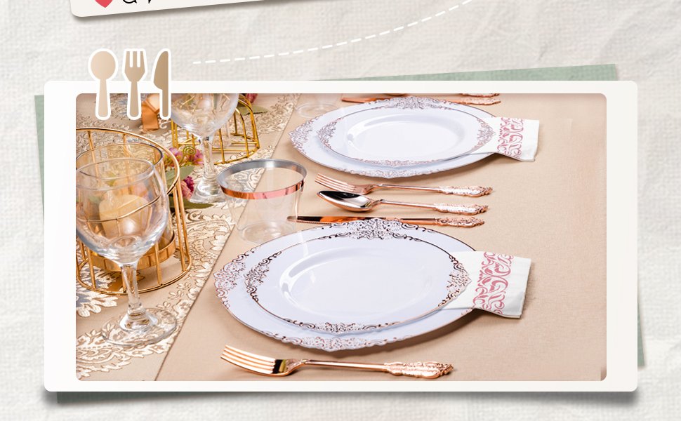White Rose Gold Retro Plastic Dinnerware Sets A5
