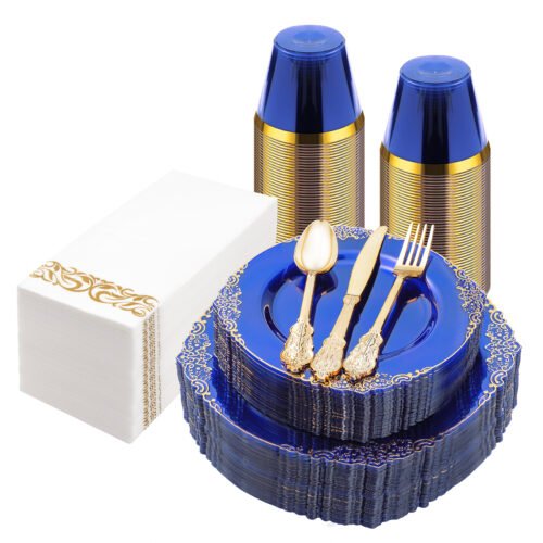 10.4"&8.3" Clear Blue Plastic Dinnerware Sets