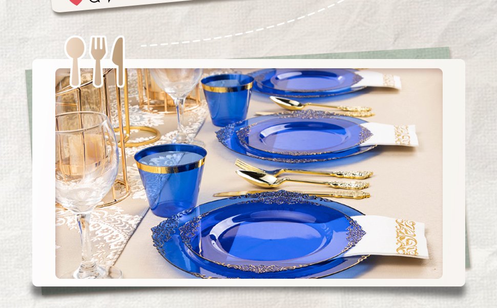10.4"&8.3" Clear Blue Plastic Dinnerware Sets A5