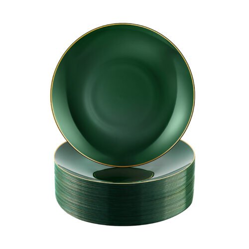 7.5" Green Plates with Gold Rim