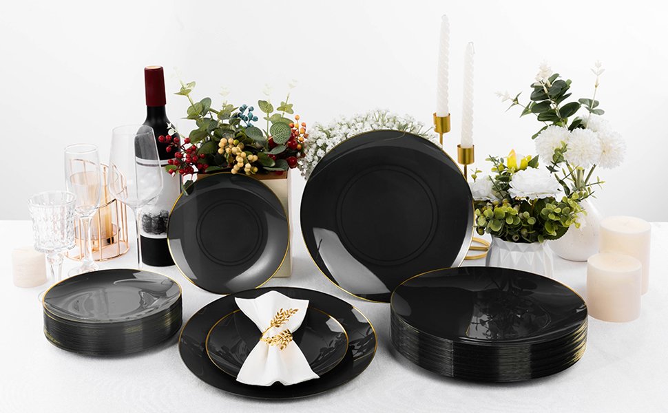 Black Plates with Gold Rim A1