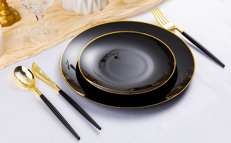 Black Plates with Gold Rim A4