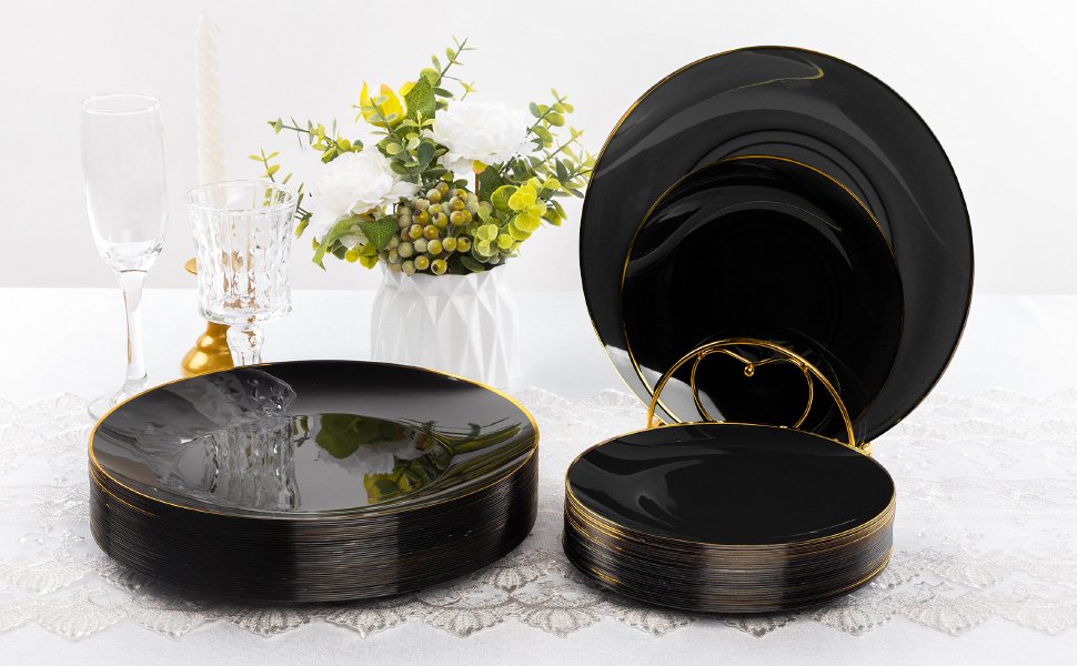 Black Plates with Gold Rim A6